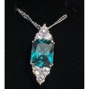 Necklace Simulated Emerald Diamond 18" Adjustable Platinum Plated Gold Coast